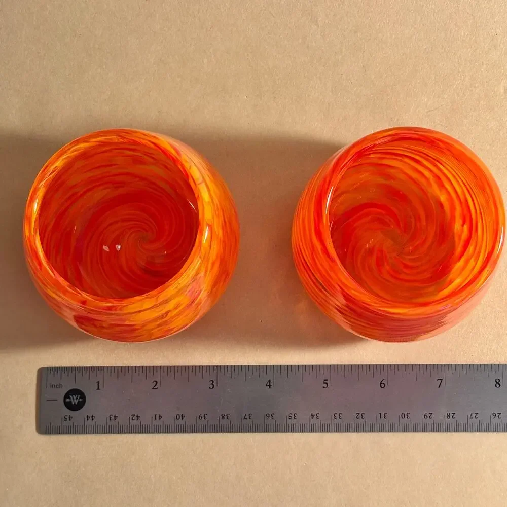 Orange Swirl Art Glass Cups Set of 2, Handblown, Halloween Fall Decor